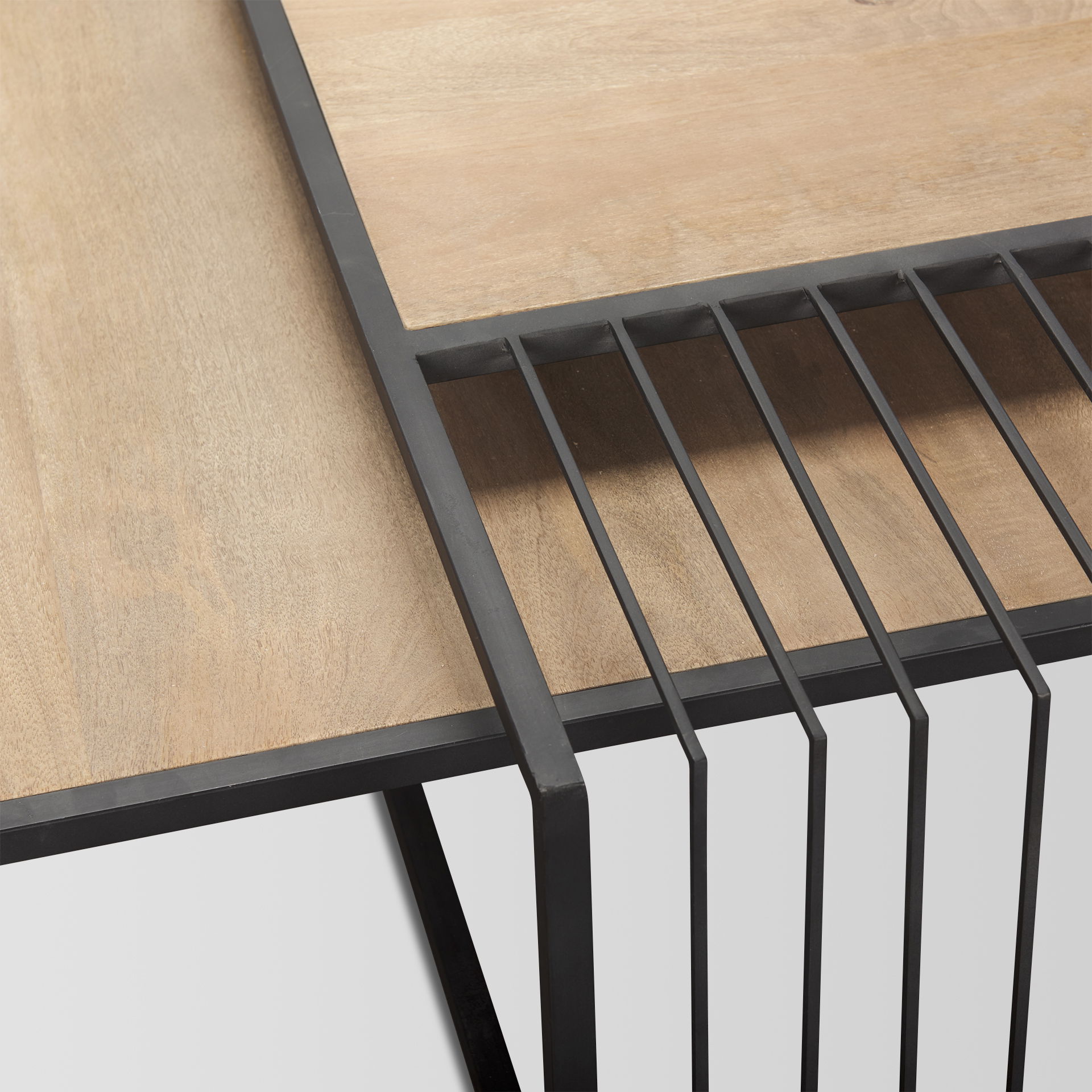 Miles Black Metal with Light Wood Nesting Coffee Table, by Mercana, 48" length x 48" width x 15" height View 8