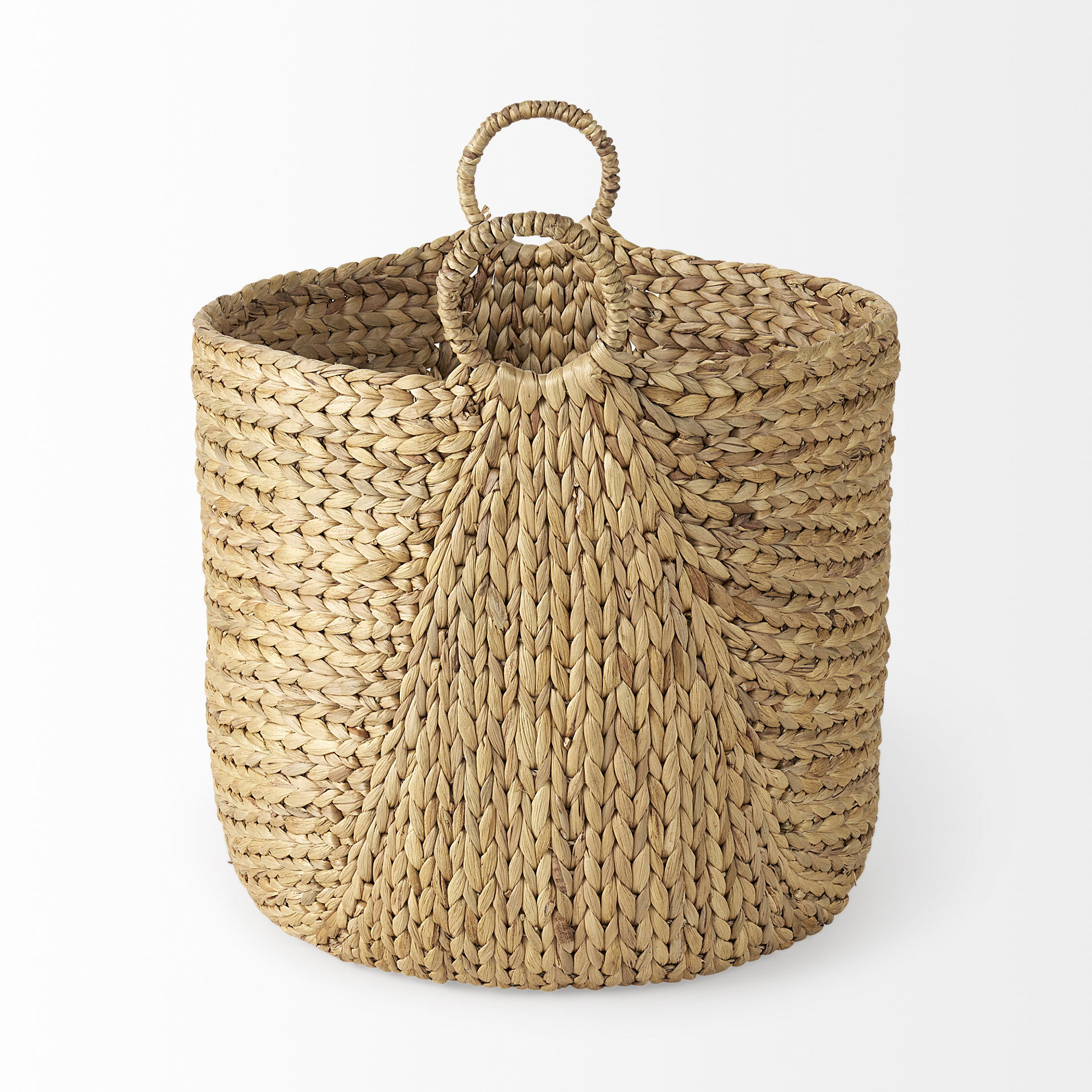 Sivan  (Set of 3) Light Brown Water Hyacinth Round Basket with Handles, Bins & Basket by Mercana, 19.69" length x 19.69" width x 23.62" height View 3
