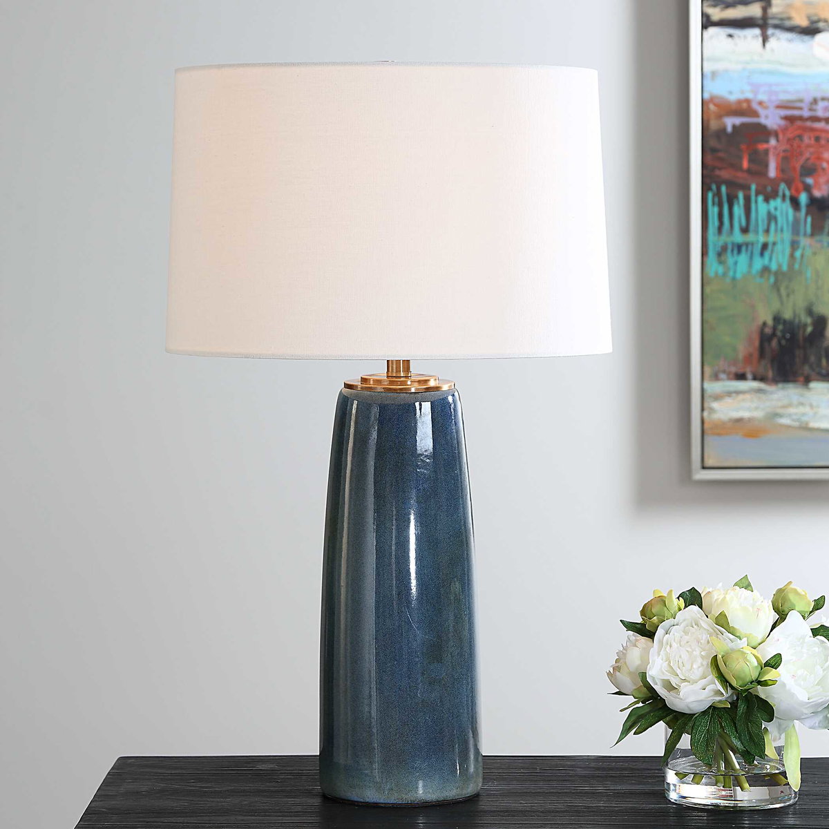 Submerged Deep Blue Table Lamp, by Uttermost, 1'4" width x 2'2.25" height x 1'4" depth View 2