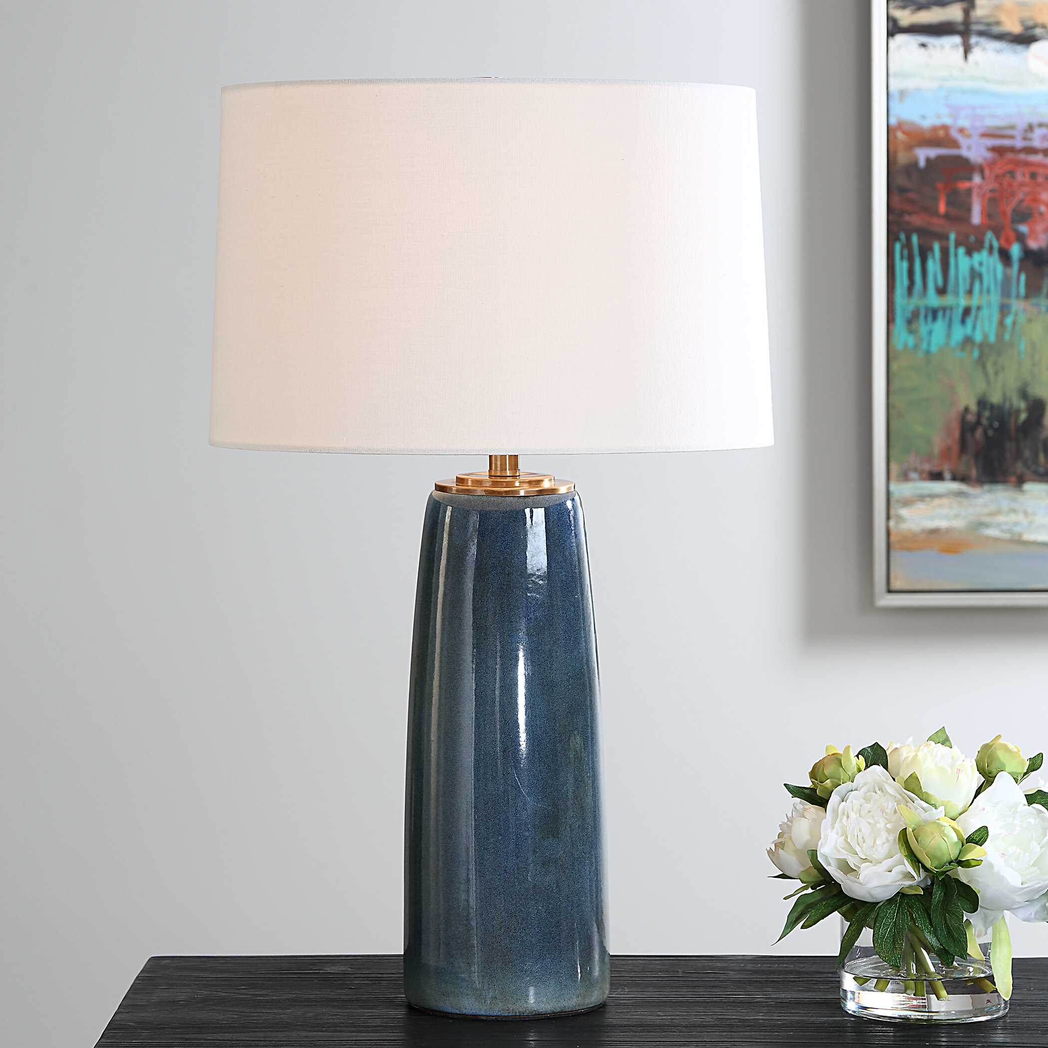 Submerged Deep Blue Table Lamp, by Uttermost, 16" width x 26.25" height x 16" depth View 2