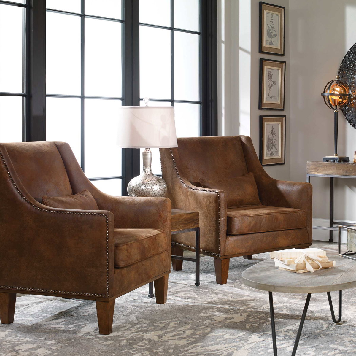 Clay Leather Armchair, Accent Chair by Uttermost, 32.5" width x 37" height x 35" depth View 5