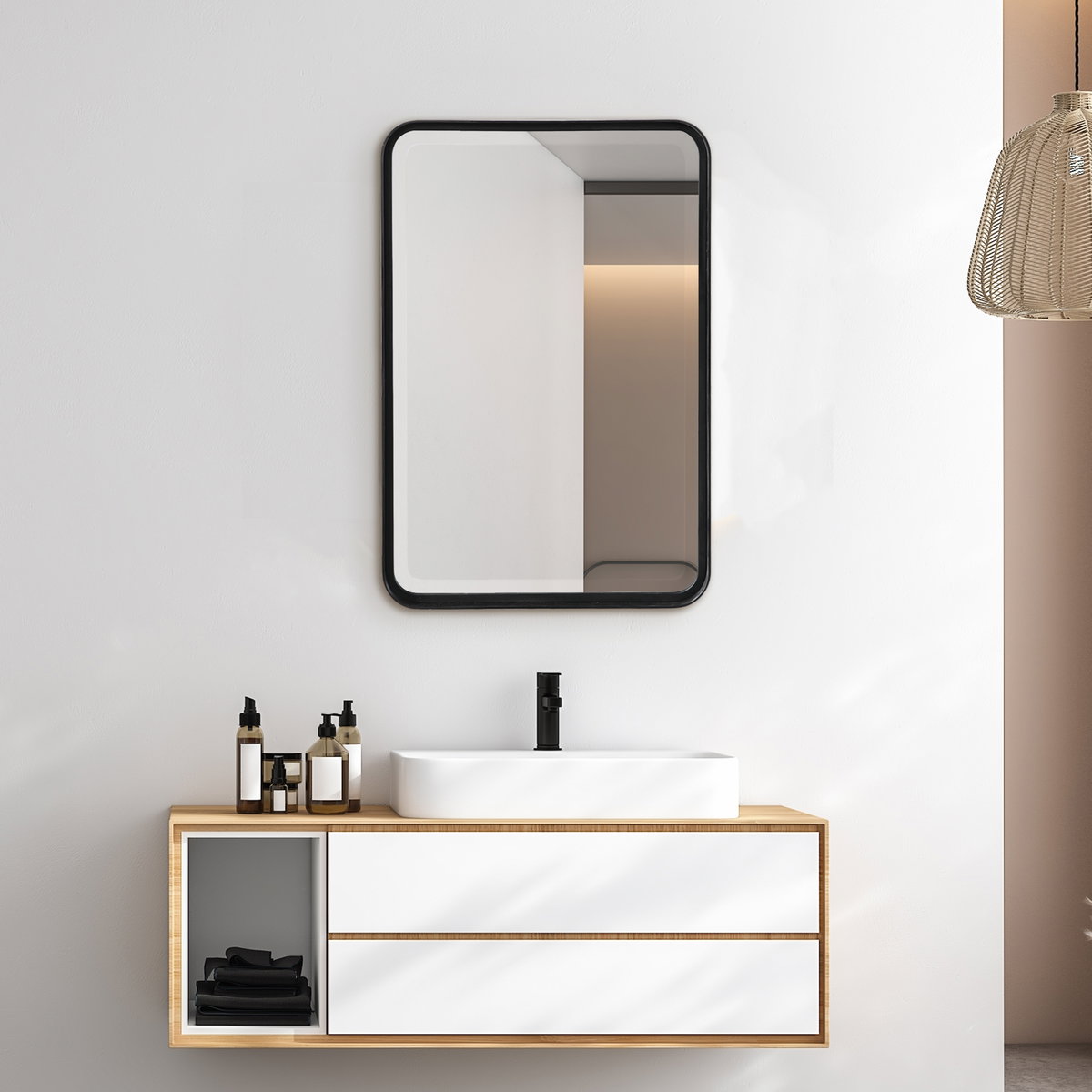 Croften Black Vanity Mirror, by Uttermost, 1'8.25" width x 2'6.25" height x 2.25" depth View 8