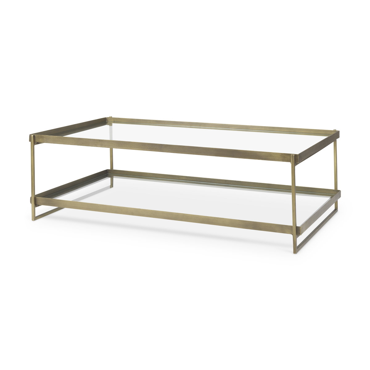 Trey  Gold Metal with Glass Coffee table, by Mercana, 56" length x 32" width x 17" height View 1