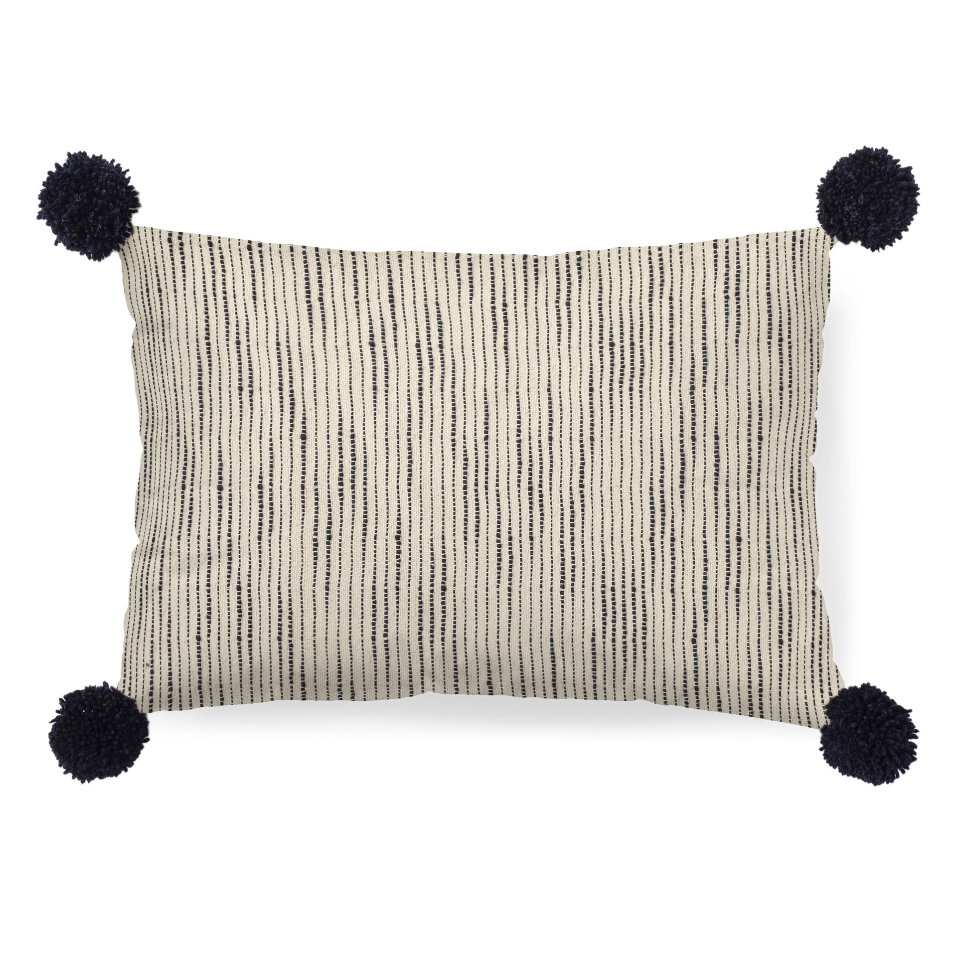 Krystal 13 x 21 Cream/Blue Pom Pom Decorative Pillow Cover, by Mercana, 13" length x 21" width x 0.2" height