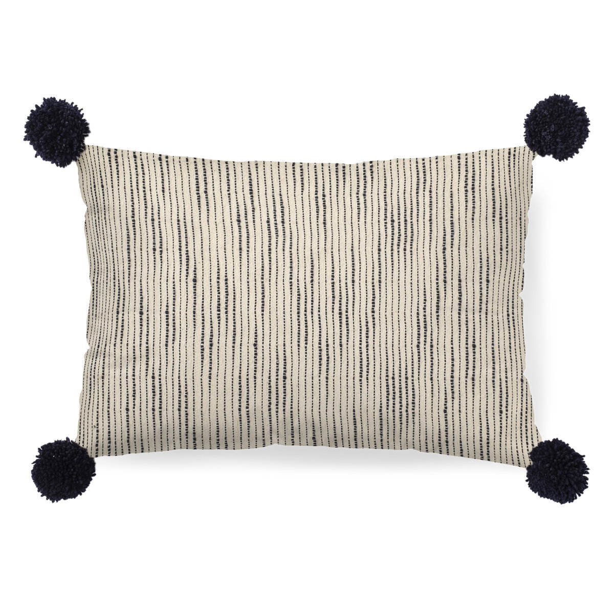 Krystal 13x21 Cream/Blue Pom Pom Pillow Cover, Decorative Pillow by Mercana, 13" length x 21" width x 0.2" height