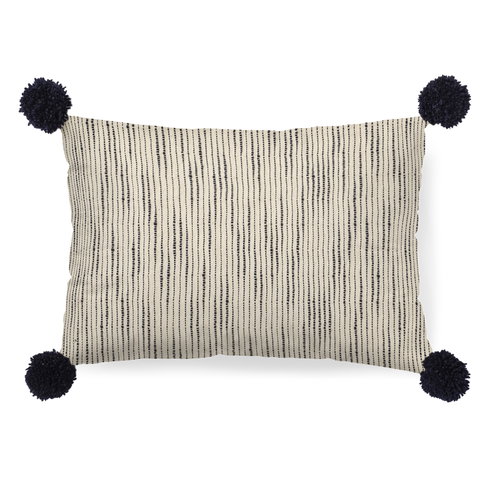Krystal 13x21 Cream/Blue Pom Pom Pillow Cover
