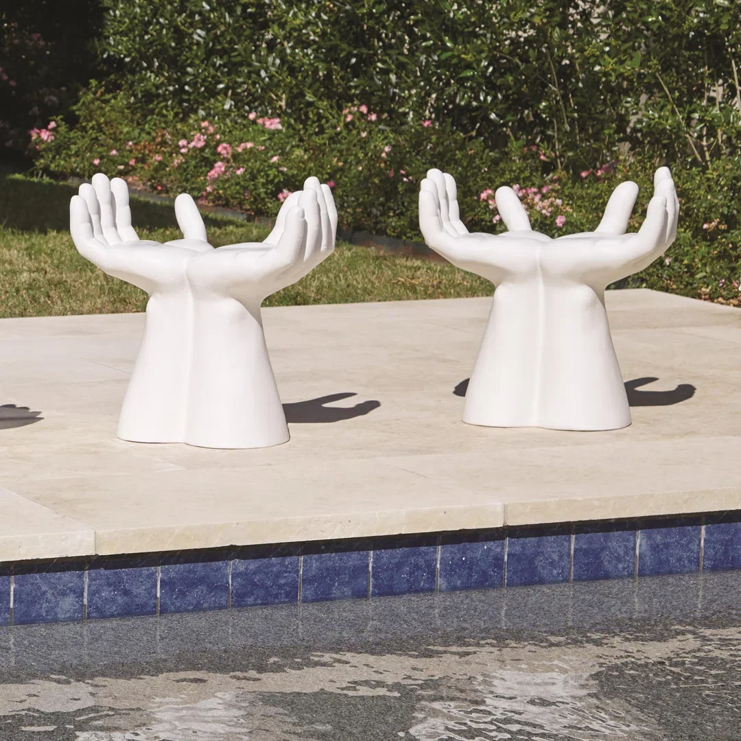 Hands Stool-Matte White, Low Stool by Studio A Home, 23" width x 23" height x 14" depth View 2