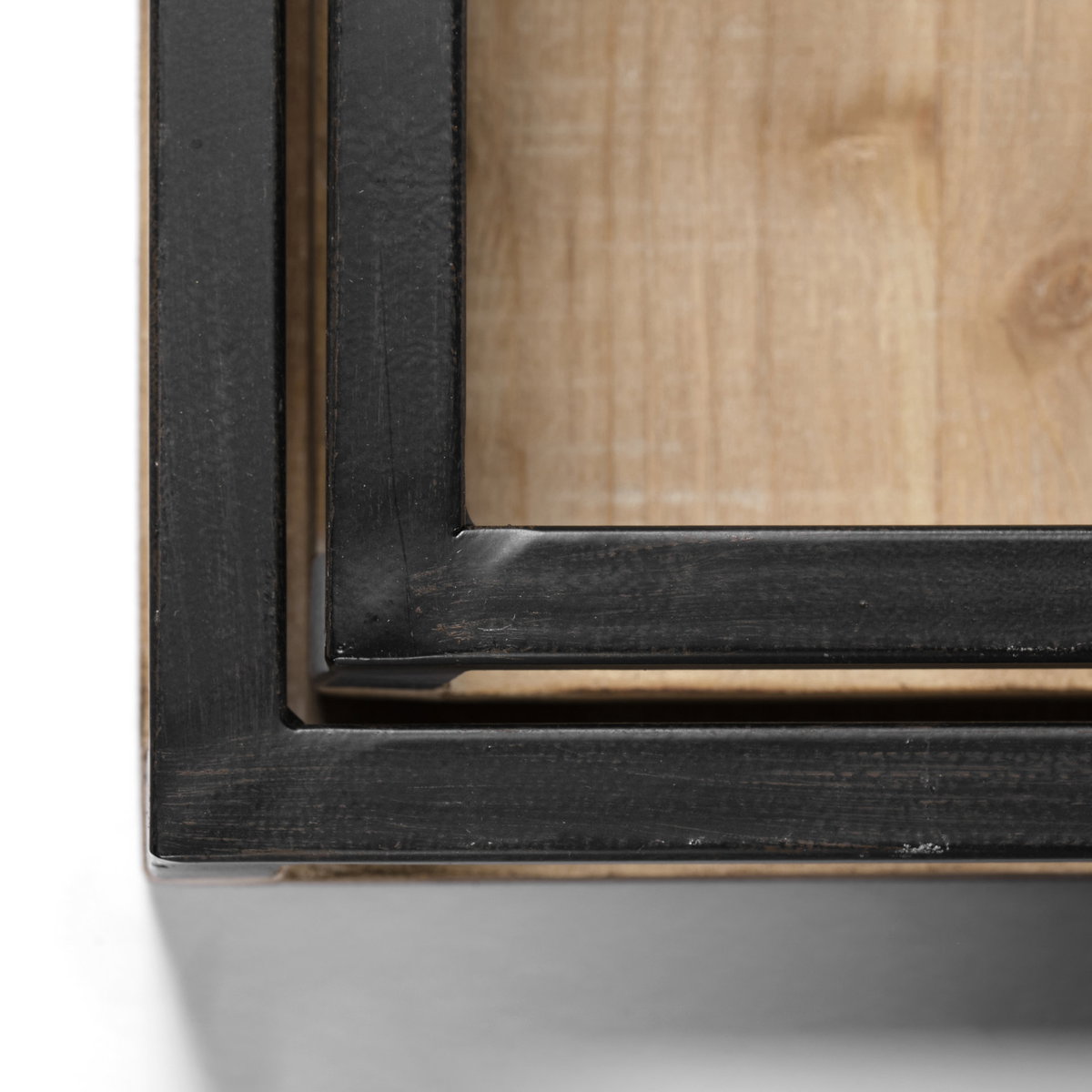 Ross Set of 2 Natural Wood with Black Metal Nesting Trays, Decorative Tray by Mercana, 18.9" length x 11.81" width x 4.25" height View 9