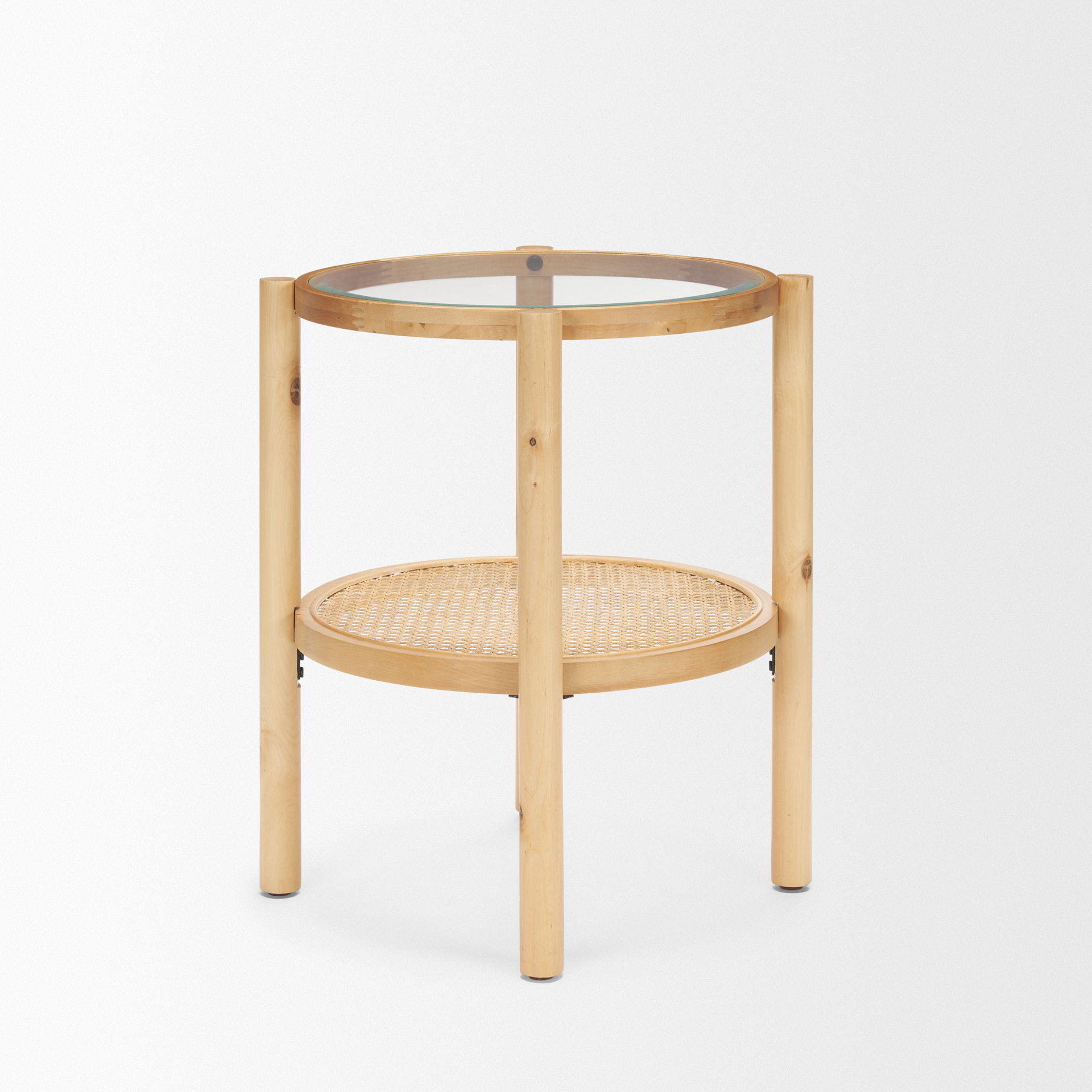 Weslyn Solid Light Brown Wood and Glass Top with Cane Side Table, Side & End Table by Mercana, 21.5" length x 21.5" width x 24" height View 4