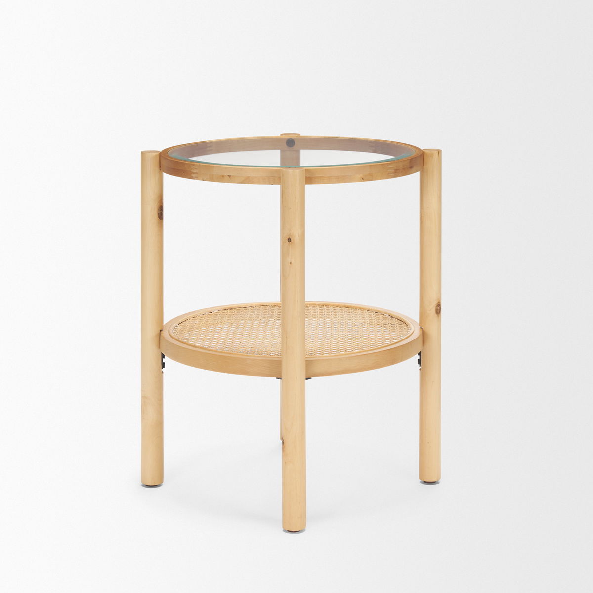 Weslyn Solid Light Brown Wood and Glass Top with Cane Side Table, Side & End Table by Mercana, 21.5" length x 21.5" width x 24" height View 4