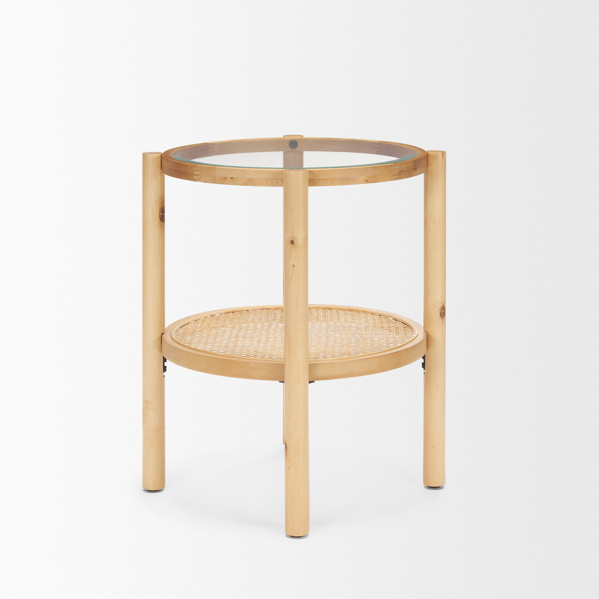Weslyn Solid Light Brown Wood and Glass Top with Cane Side Table, Side & End Table by Mercana, 21.5" length x 21.5" width x 24" height View 4