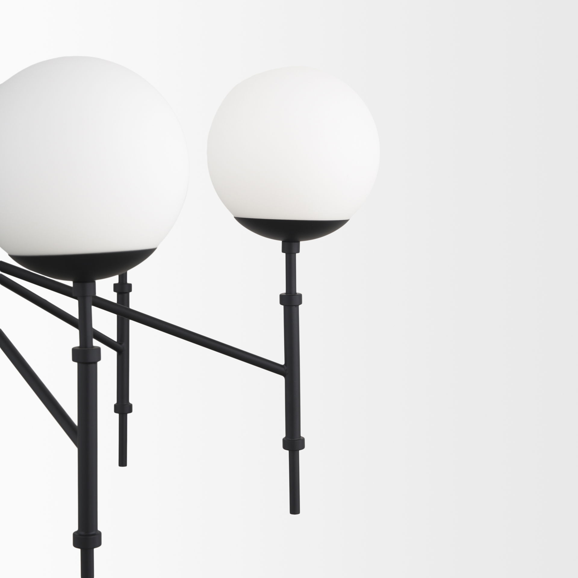 Edie Matte Black Metal with Frosted Glass Globes 6-Light Chandelier, by Mercana, 29.92" length x 29.92" width x 24.02" height View 9