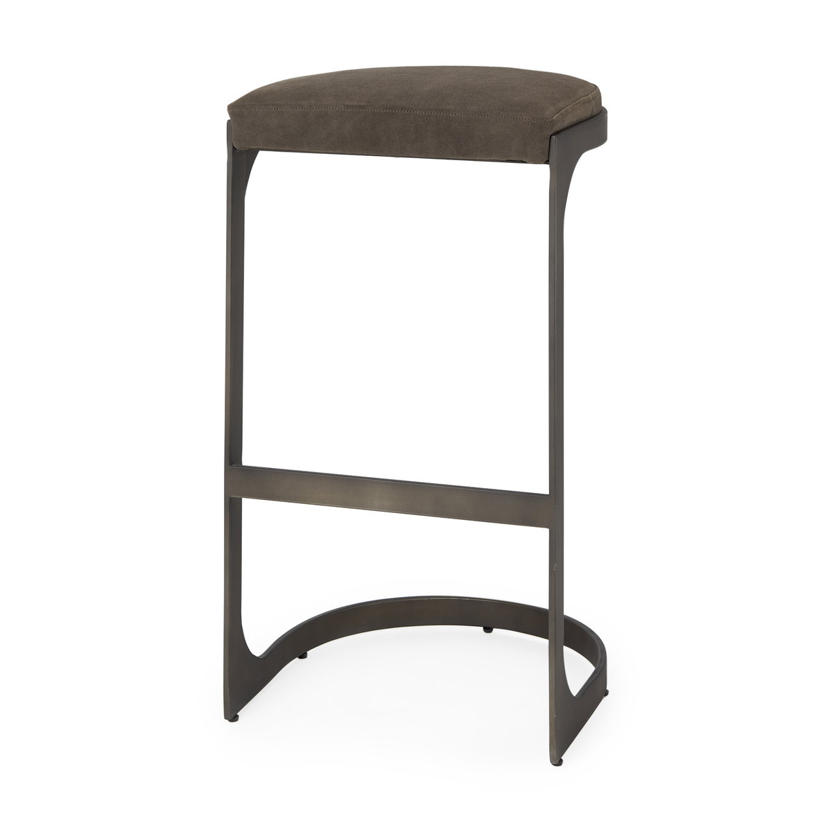 Tyson Backless 31in Seat Bar Stool | Brown/Gray Suede with Black Metal, Counter & Bar Stool by Mercana, 17.25" length x 17.5" width x 31" height View 1