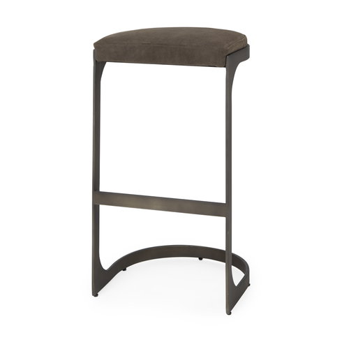 Tyson Backless 31in Seat Bar Stool | Brown/Gray Suede with Black Metal