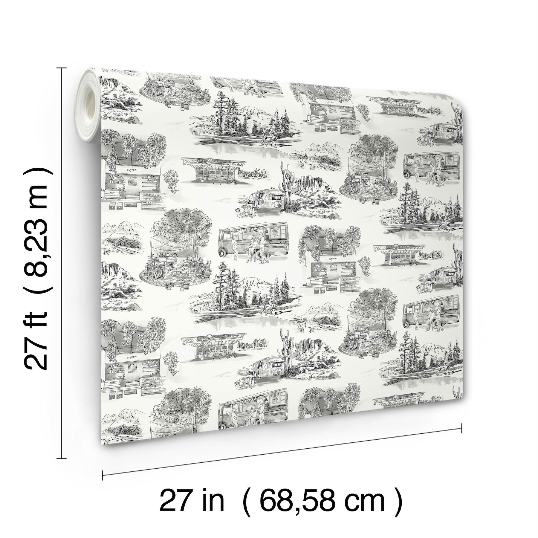 Modern Vista Toile Black Wallpaper, by York Wall, 27' length x 2'3" width x 0.02" depth View 8