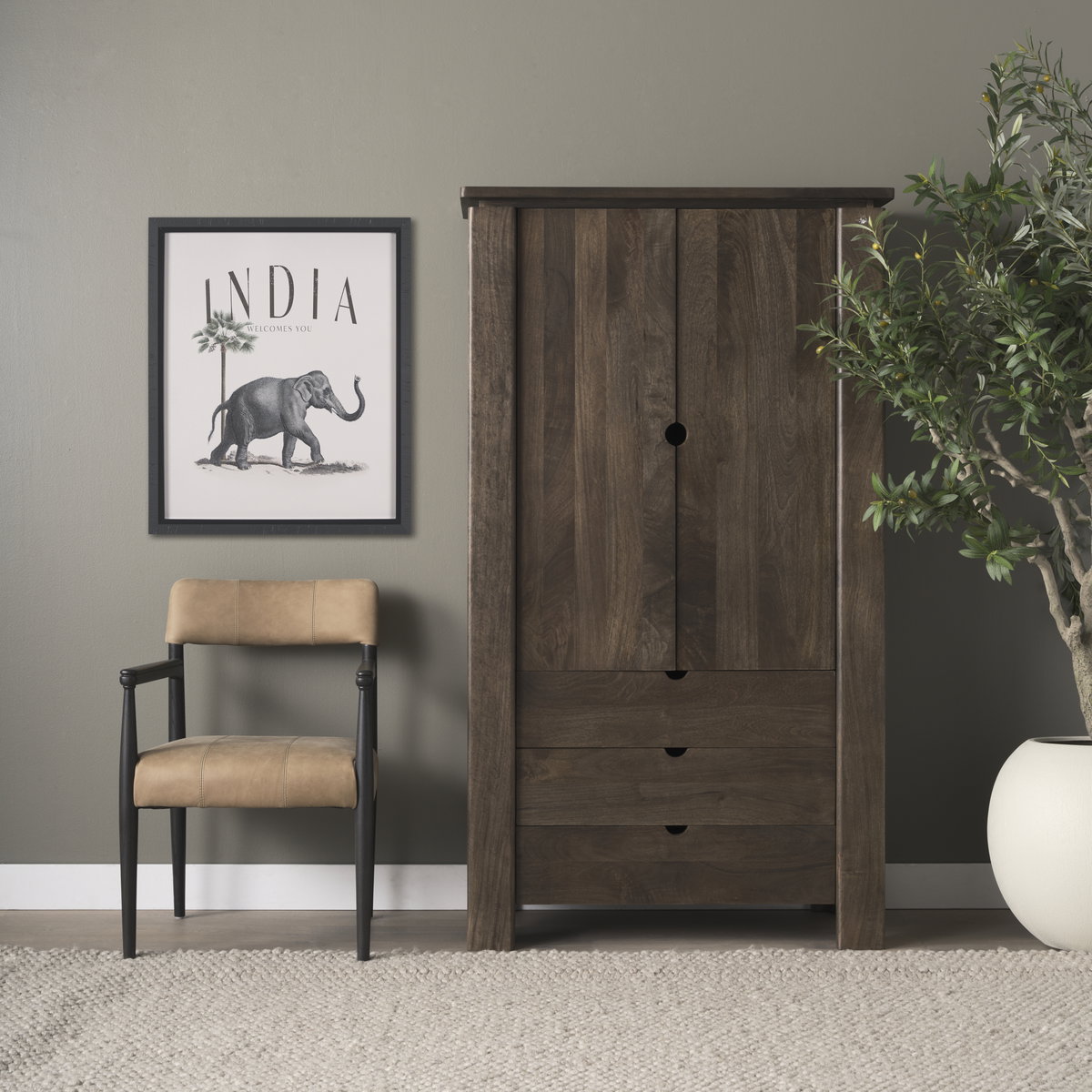 Wallen Solid Dark Brown Wood Curio Cabinet, Cabinets & Sideboard by Mercana, 40" length x 20" width x 70" height View 2