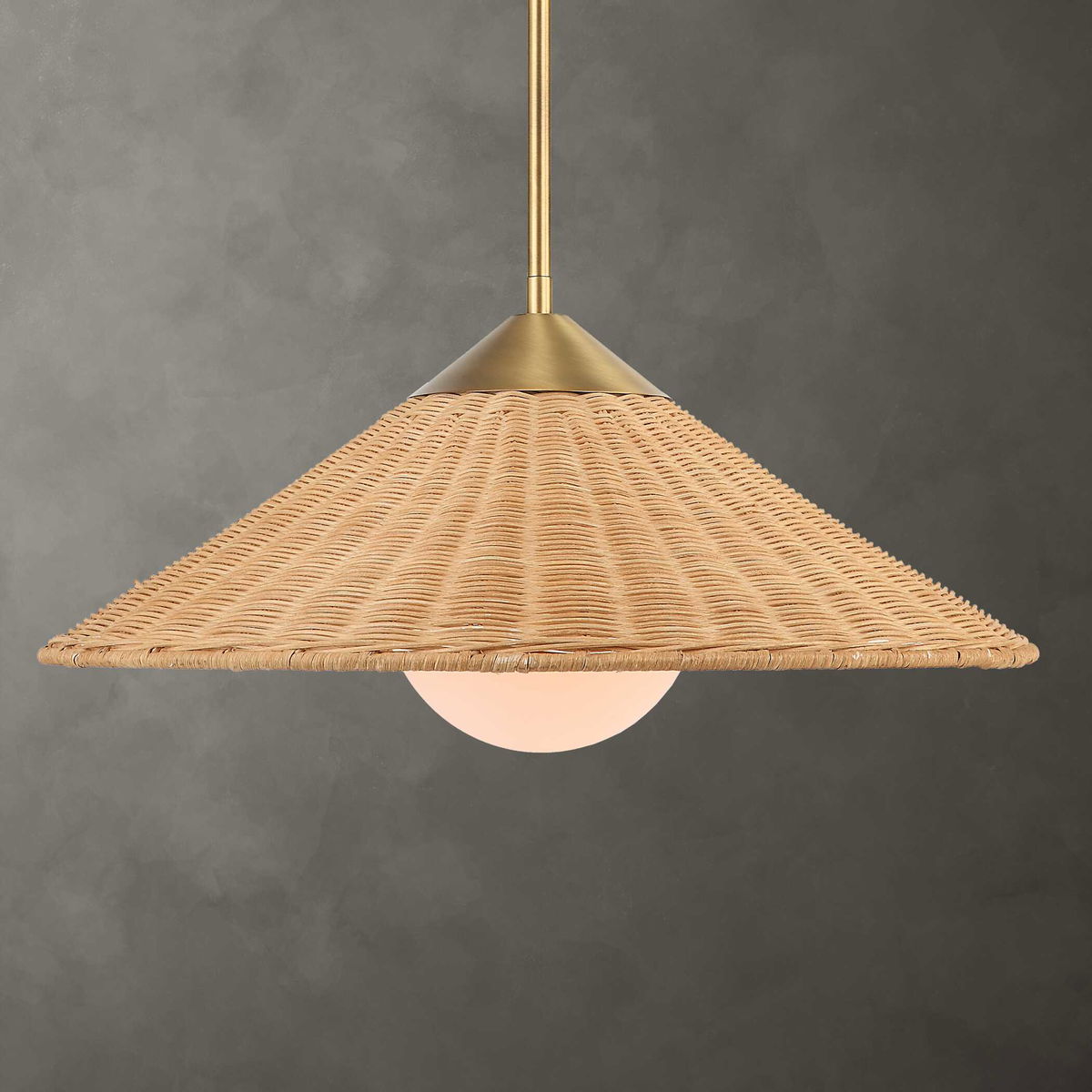 Phuvinh 1 Light Rattan Shade Pendant, by Uttermost, 20" width x 9.5" height x 20" diameter x 20" depth View 2