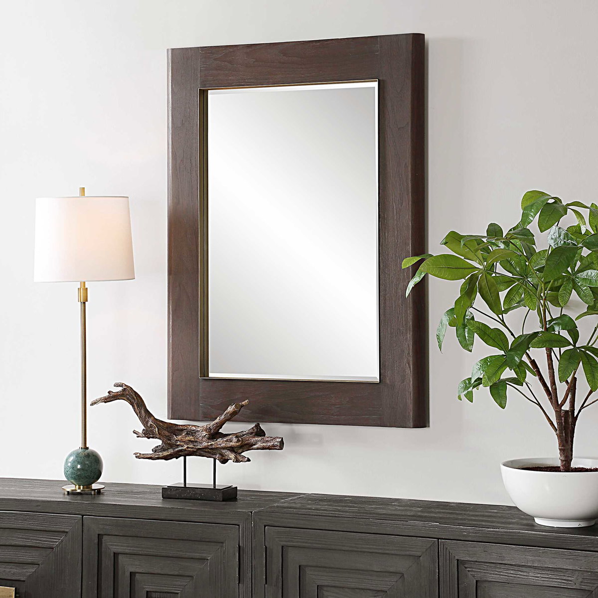 Catron Aged Walnut Mirror, by Uttermost, 33.87" width x 45.62" height x 2" depth View 4