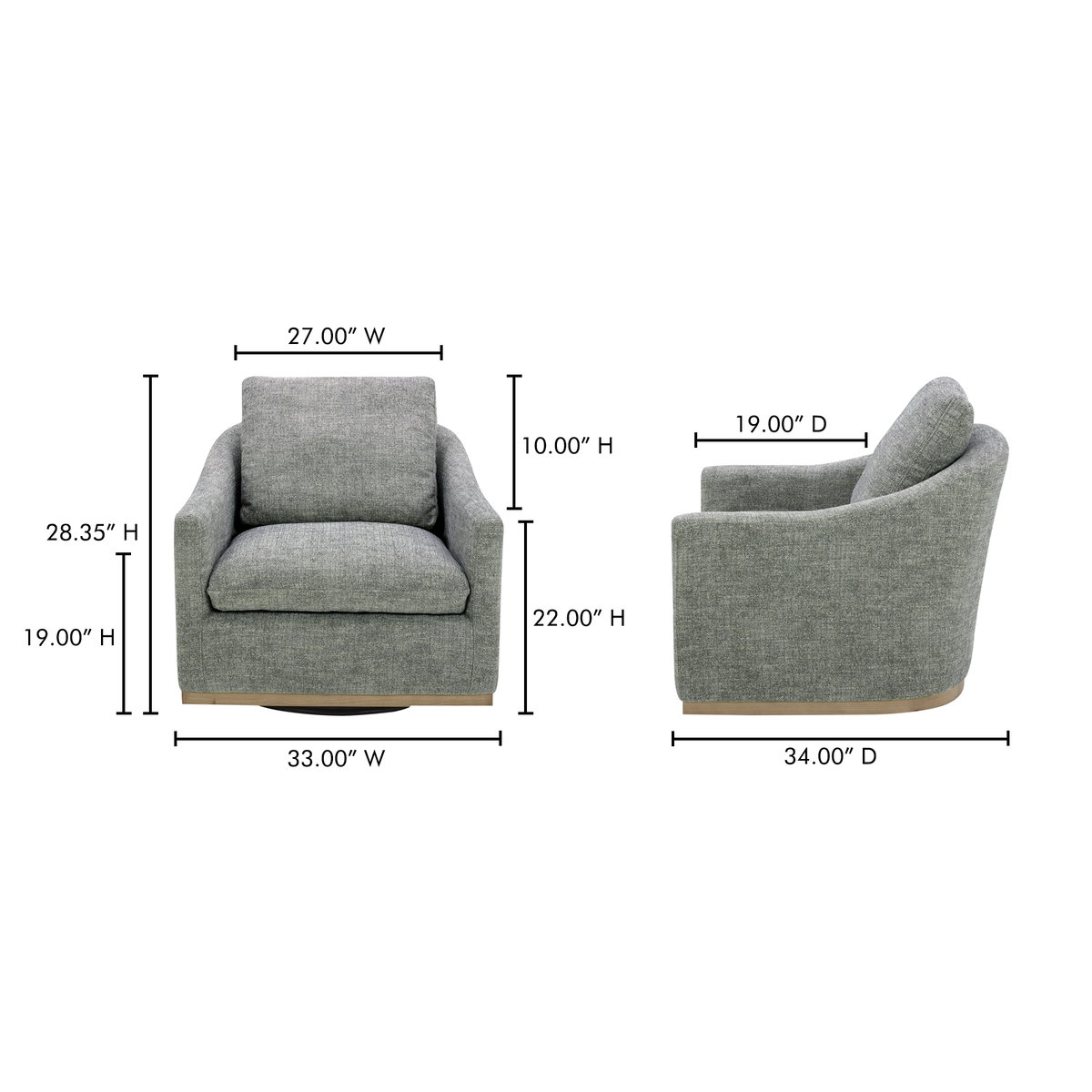 Linden Swivel Chair Slated Moss, Accent Chair by Moe's Home, 33" width x 28.35" height x 34" depth View 10