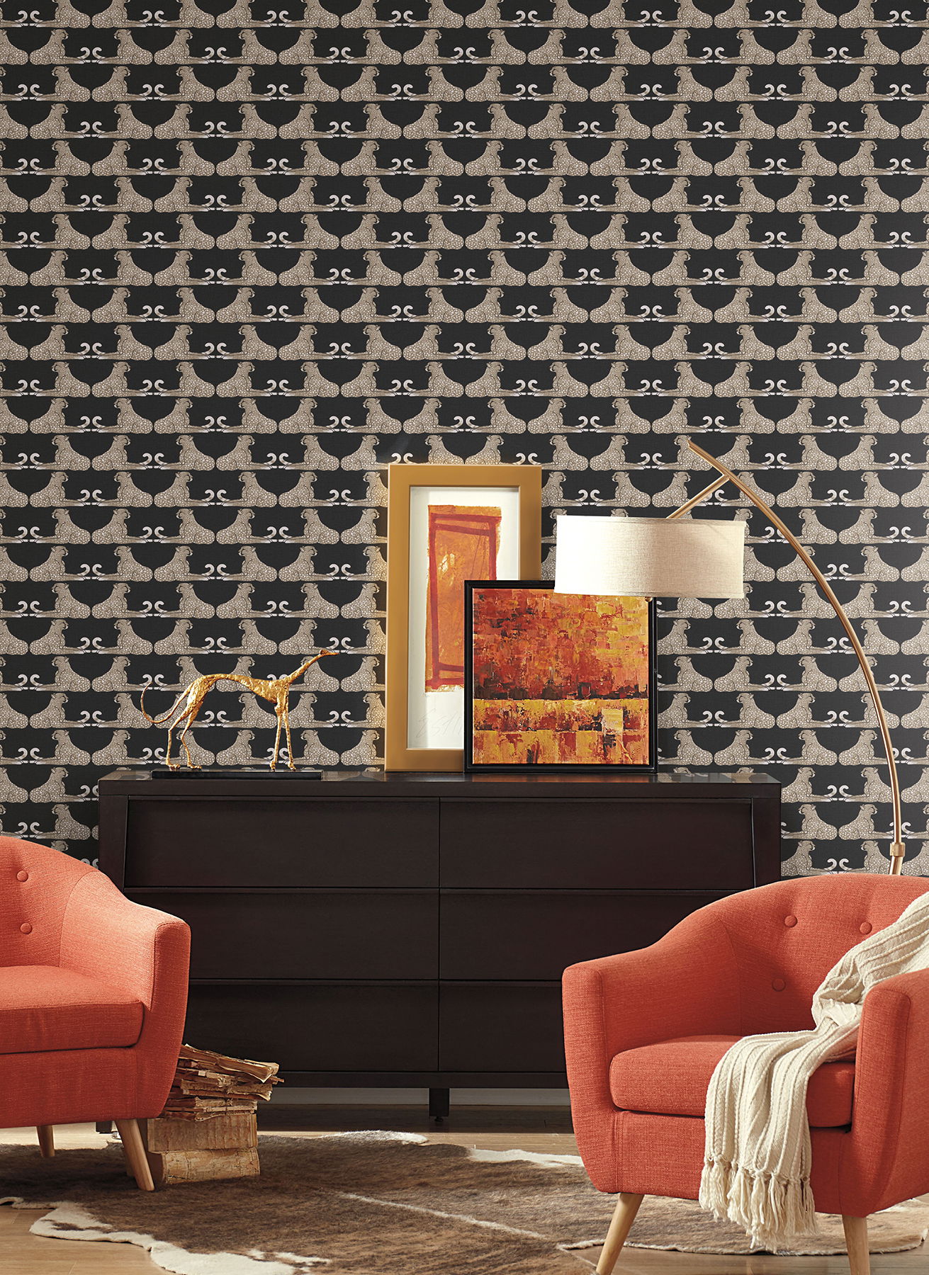 Reclining Cheetahs Black Peel & Stick Wallpaper large image 