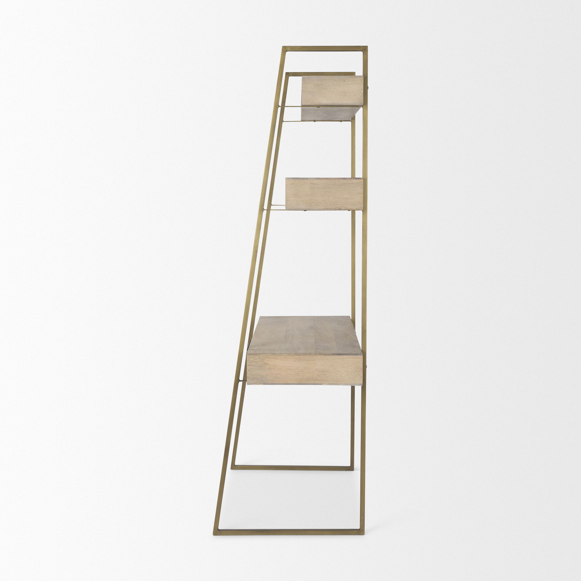 Cordell  42.0L x 25.0W x 78.0H Light Brown Wood with Gold Metal Office Desk, by Mercana, 41.5" length x 24.5" width x 78.5" height View 3