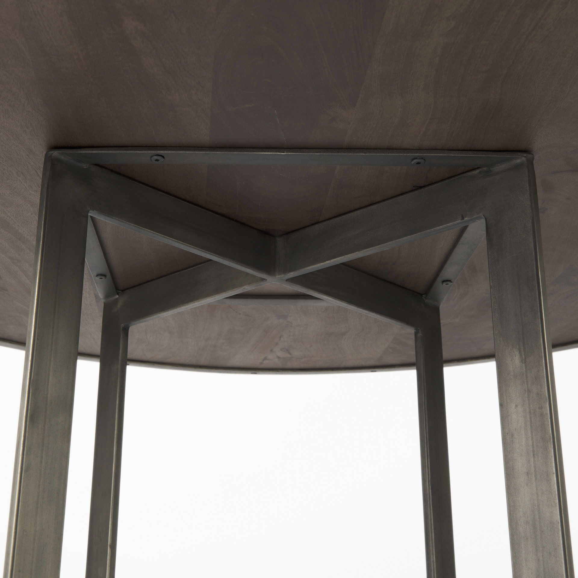 Faye I 48L x 48W x 30H Medium Brown Wood with Antique Nickel Metal Base Round Dining Table large image 