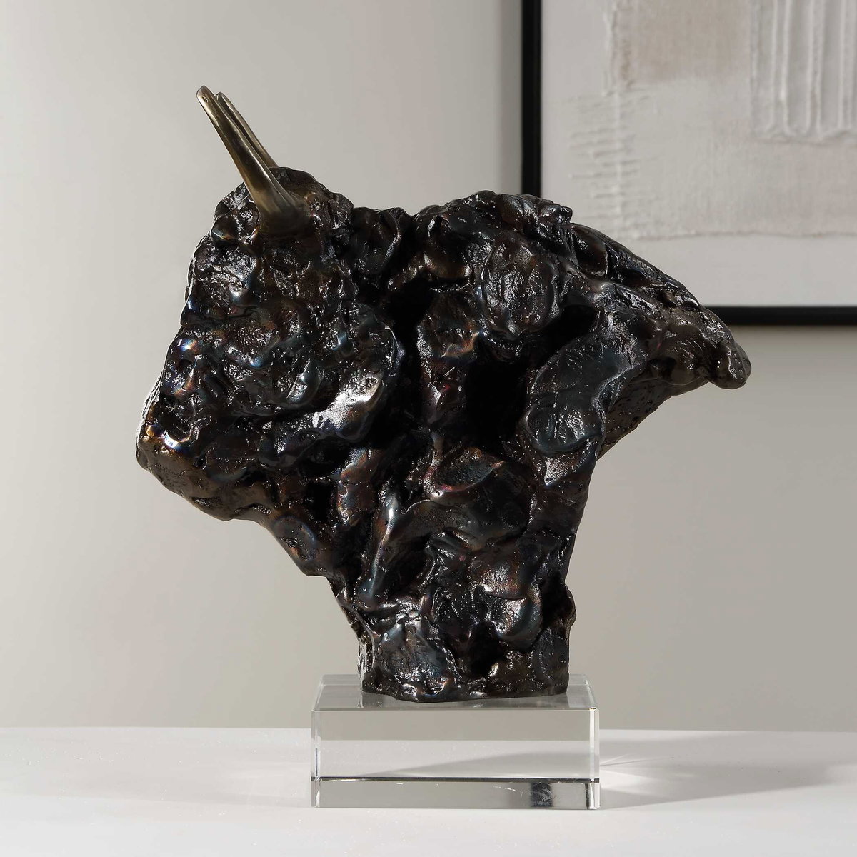 Bison Bust Bronze Sculpture, Decorative by Uttermost, 11" width x 13.25" height x 8" depth View 3