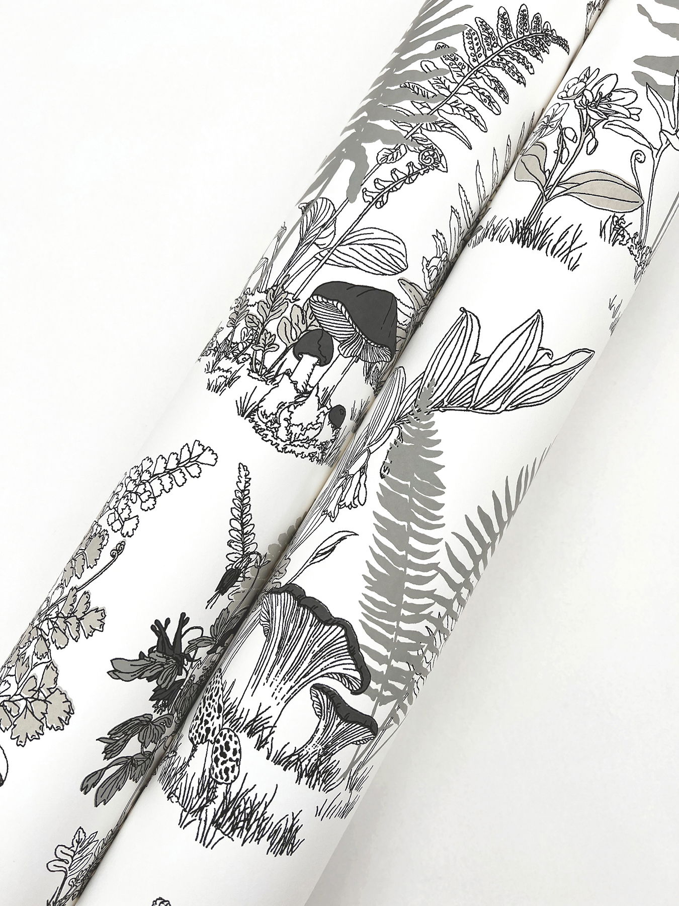 Mushroom Garden Toile Black & Grey Wallpaper large image 