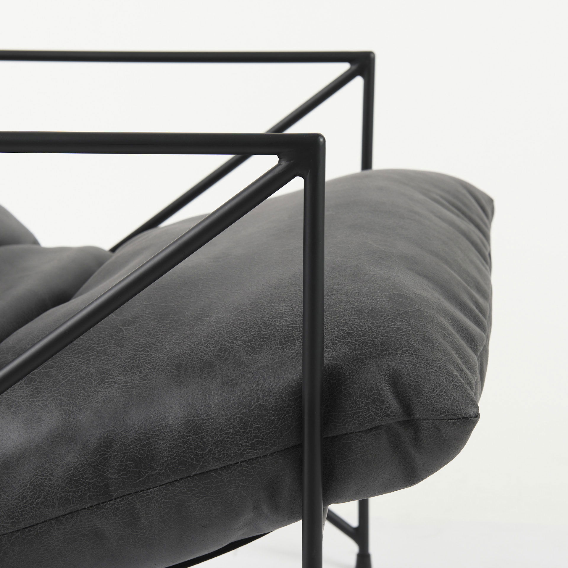 Leonidas 28.5L x 29.5W x 34.0H  Black Faux Leather Seat with Black Metal Frame Accent Chair, by Mercana, 29.53" length x 28.35" width x 35.43" height View 13