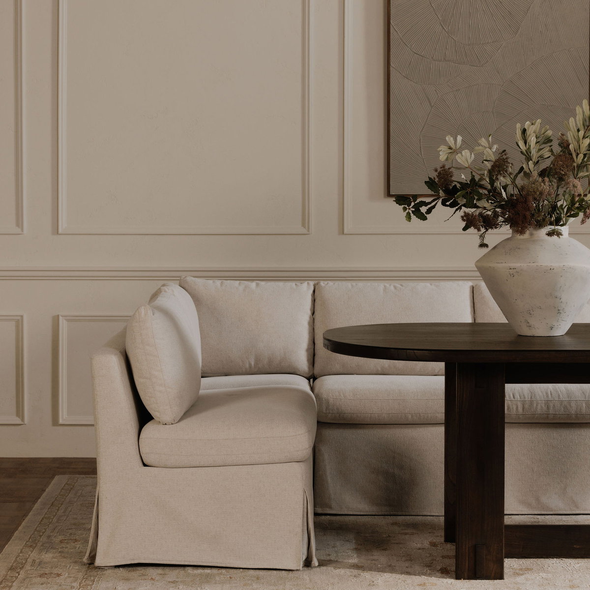 Fable Slipcover Dining Corner Chair Beige, Sectional Sofa by Moe's Home, 28.5" width x 31.75" height x 28.5" depth View 7