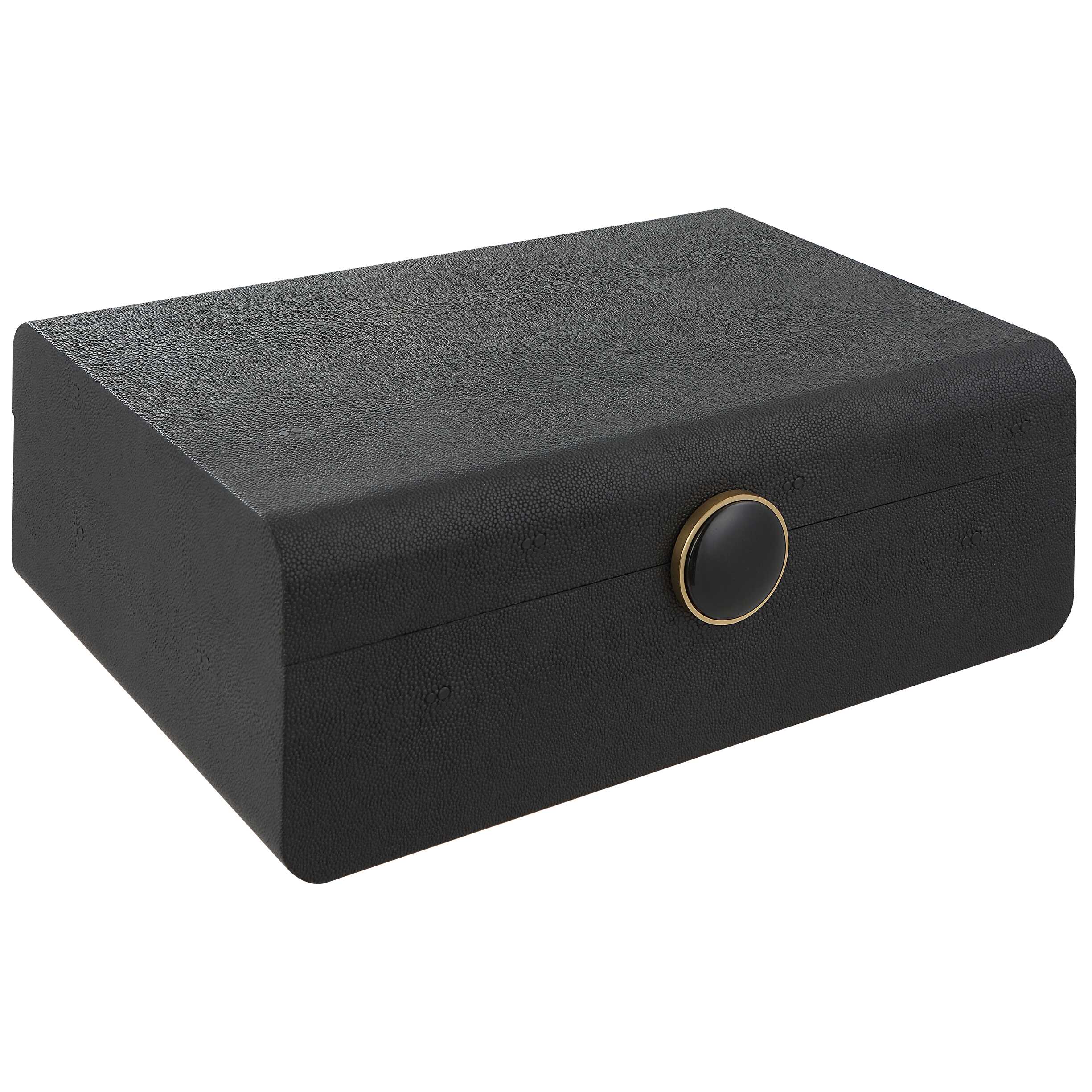 Lalique Black Shagreen Box, Decorative by Uttermost, 12.87" width x 4.5" height x 9" depth View 4