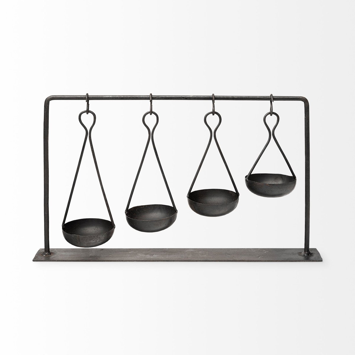 Enos 19L x 3W Black Metal 4 Bowl Ancient Spice Market Decorative Display, Decorative Object by Mercana, 18.5" length x 3" width x 10.5" height View 3