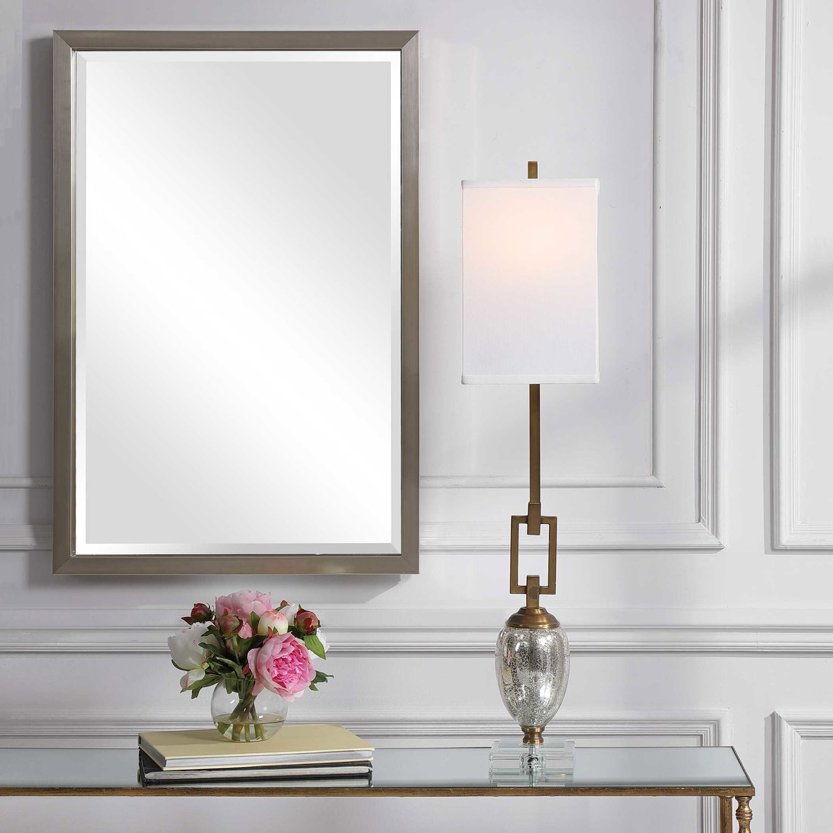 Copeland Mercury Glass Buffet Lamp, by Uttermost, 8" width x 3' height x 8" depth View 9