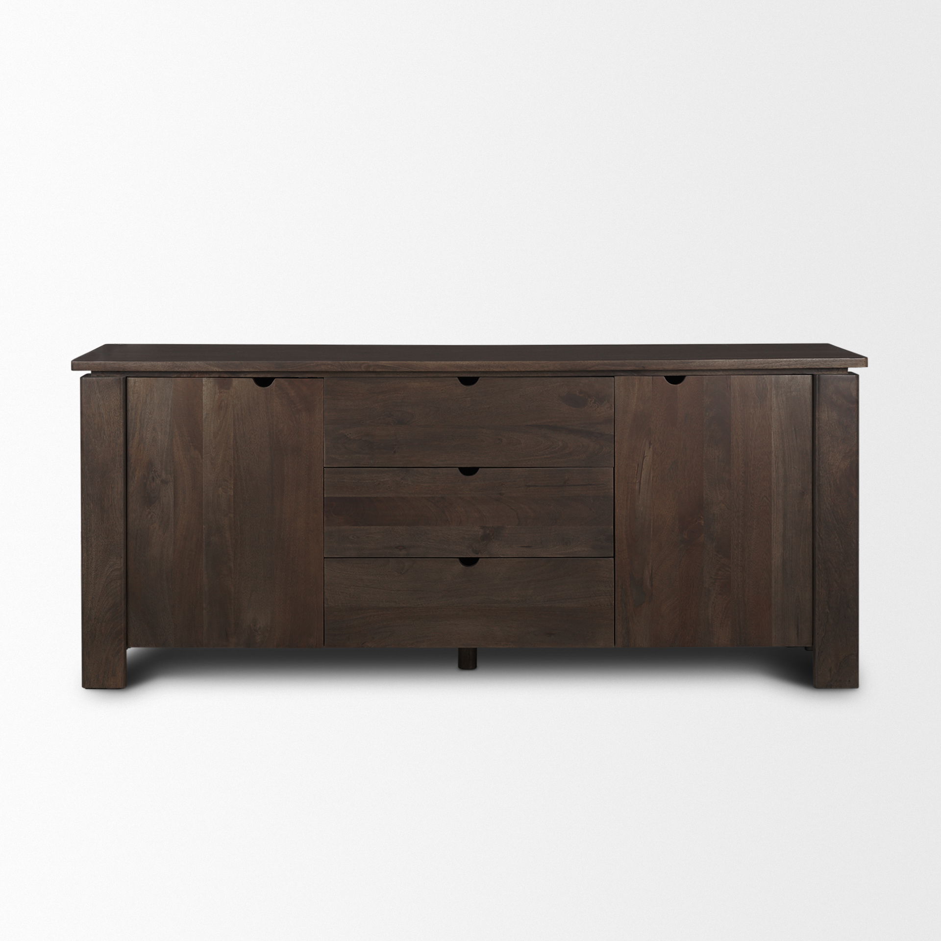 Wallen 2 Door Solid Dark Brown Wood with 3 Drawers Sideboard, Sideboards & Buffet by Mercana, 79" length x 21" width x 33" height View 3