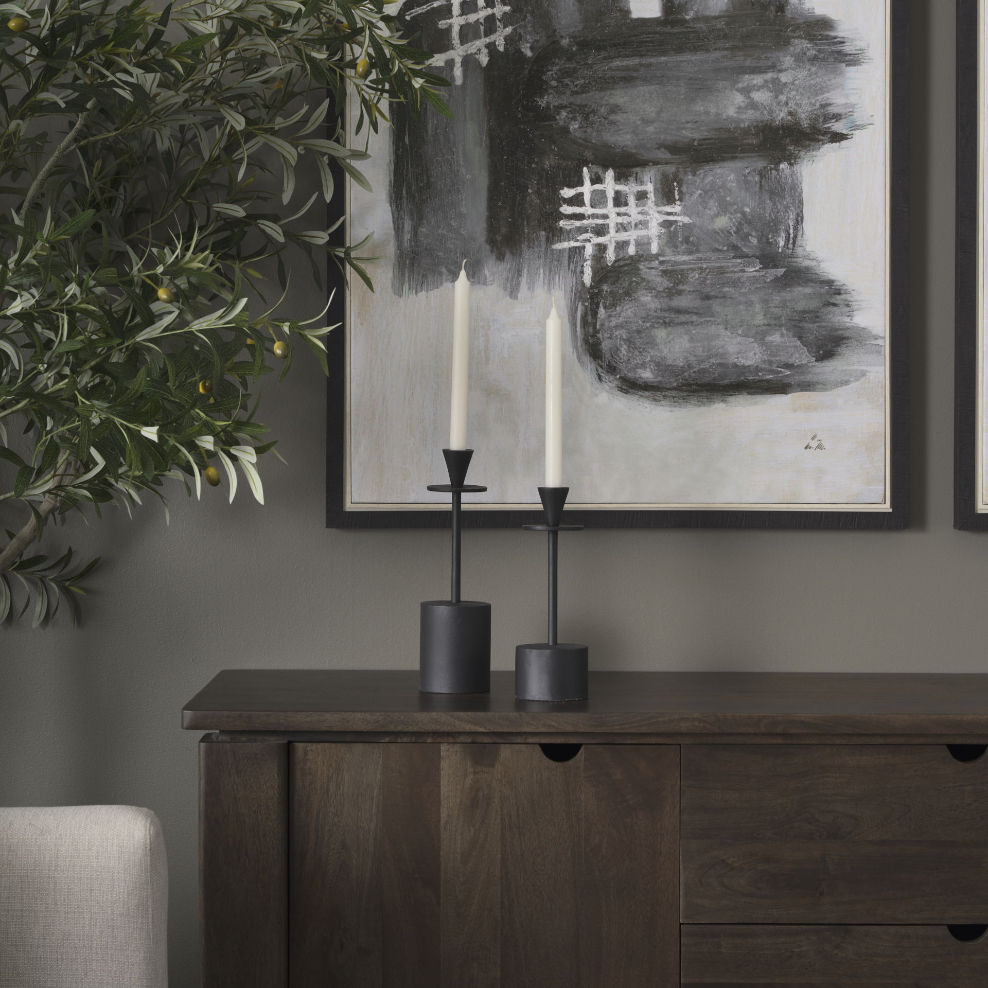 Petria Matte Black Textured Metal Taper Candle Holders, Candles & Candle Holder by Mercana, 3.75" length x 3.75" width x 13" height View 3