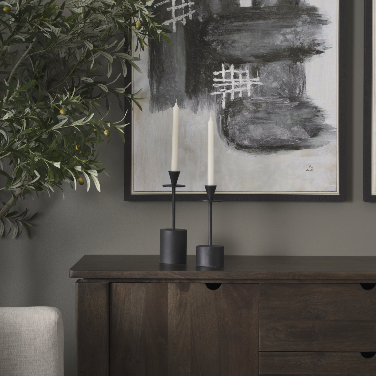 Petria Matte Black Textured Metal Taper Candle Holders, Candles & Candle Holder by Mercana, 3.75" length x 3.75" width x 13" height View 3