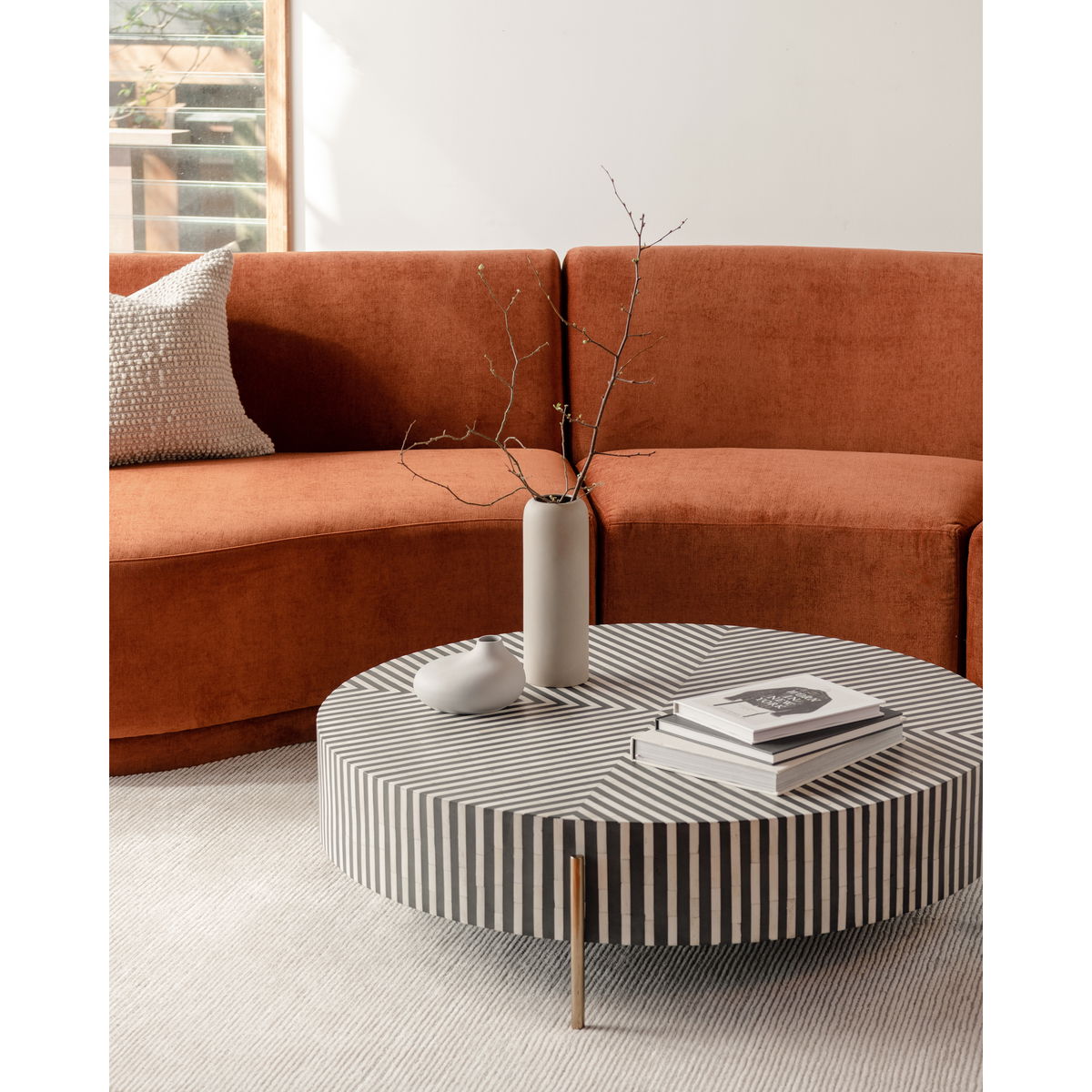 Chameau Medium Coffee Table Black And White, by Moe's Home, 42" width x 12" height x 42" depth View 4