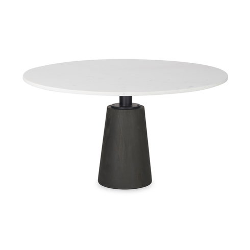 Maxwell 48" Round Pedestal Dining Table | White Marble & Black Wood | Seats 4