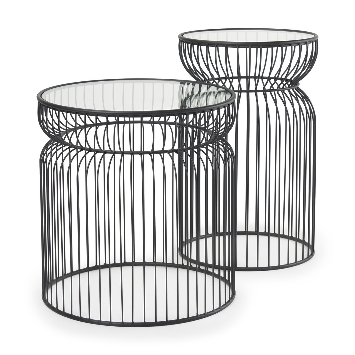 Shani Set of 2 Round, Black Metal with Glass, Accent Tables, Side & End Table by Mercana, 19" length x 19" width x 20.25" height View 1
