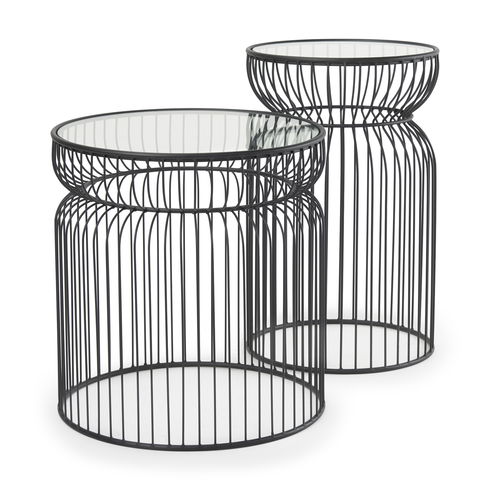 Shani Set of 2 Round, Black Metal with Glass, Accent Tables