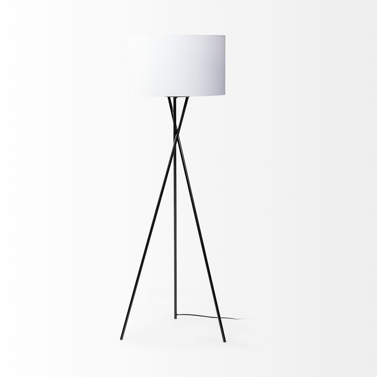 Ambrose 20.0L x 20.0W x 61.8H Black Metal with White Fabric Shade Floor Lamp, by Mercana, 22" length x 22" width x 65.5" height View 6