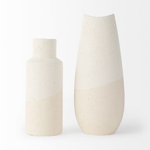 Salar  Cream Conical Crackled Ceramic Vase