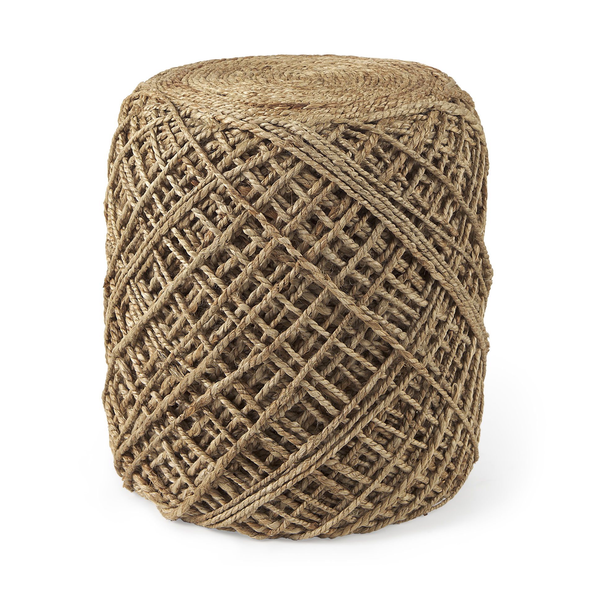 Allium Brown Handwoven Wool Cylindrical Pouf, Ottoman by Mercana, 15.75" length x 15.75" width x 17.75" height View 1