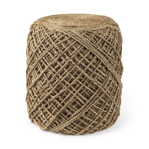Allium Brown Handwoven Wool Cylindrical Pouf