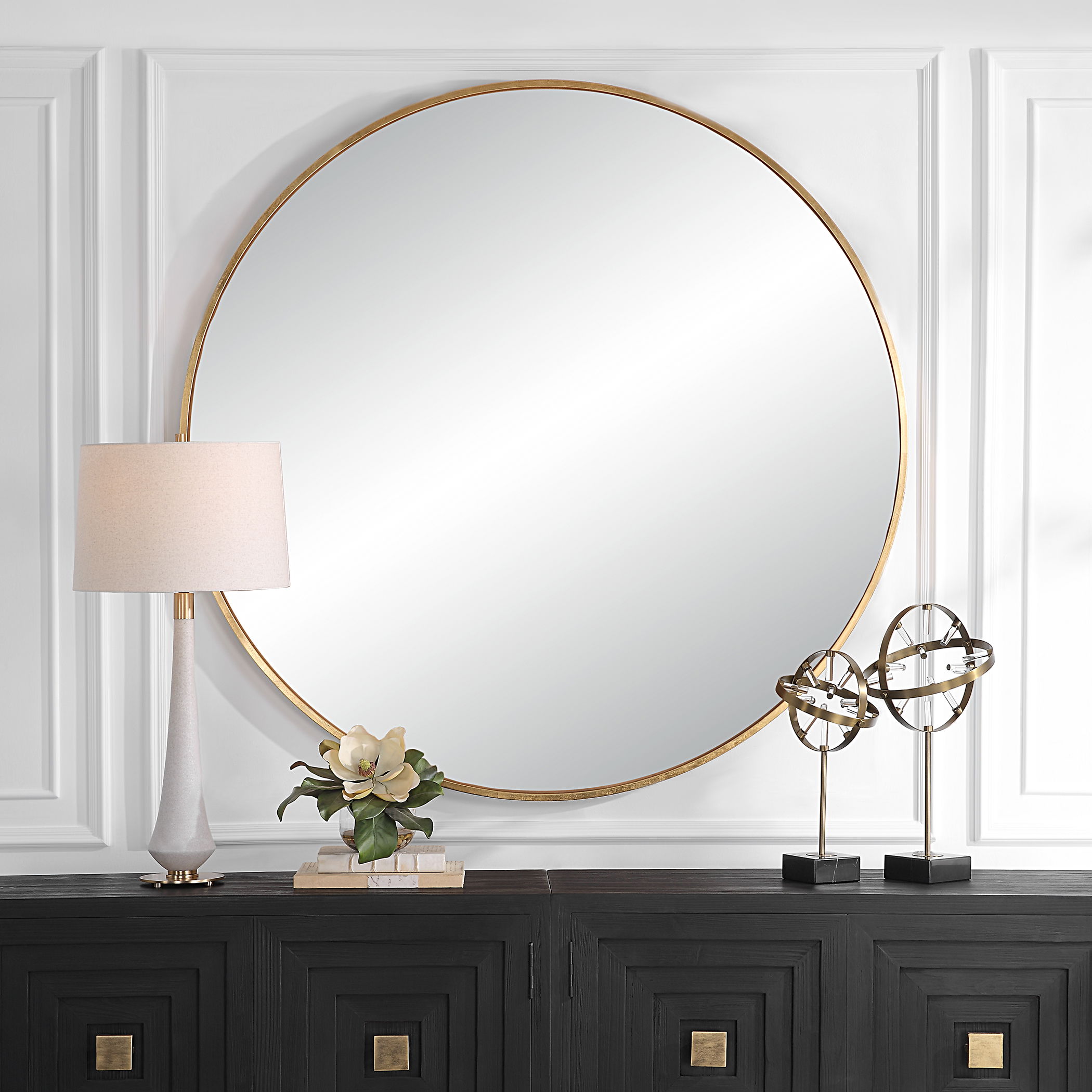 Junius Large Gold Round Mirror, by Uttermost, 60" width x 60" height x 1.5" depth View 2