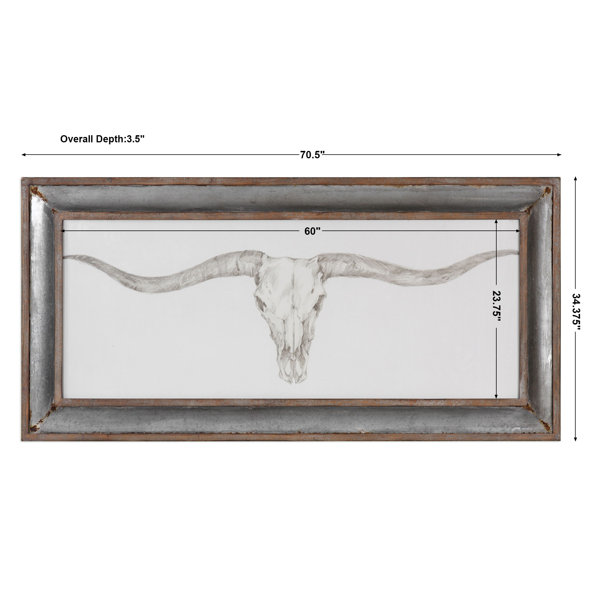 Western Skull Mount Print, Painting by Uttermost, 70.5" width x 34.37" height x 3.5" depth View 3