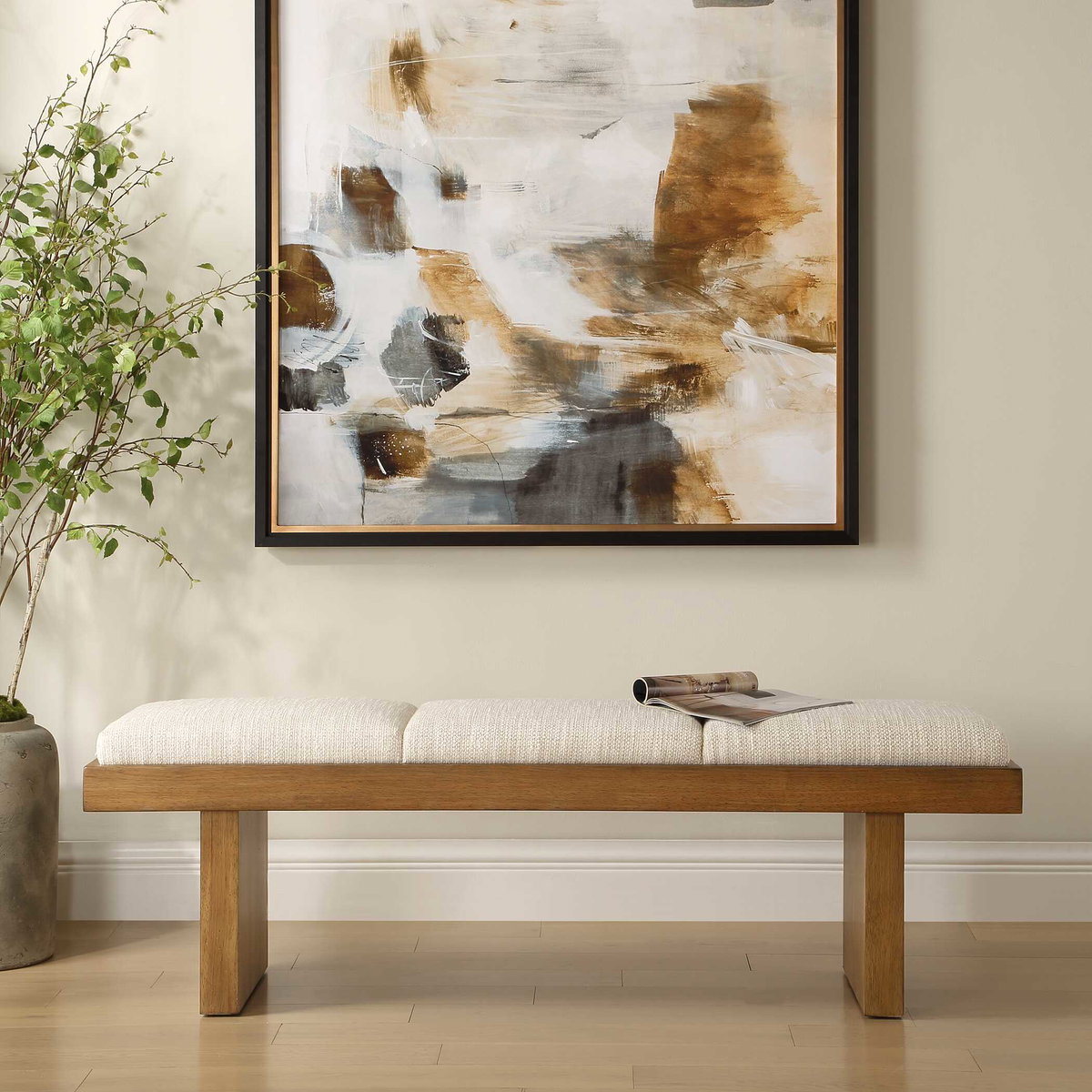 Haden White Upholstery Bench, Furniture by Uttermost, 60" width x 18" height x 20.25" depth View 2