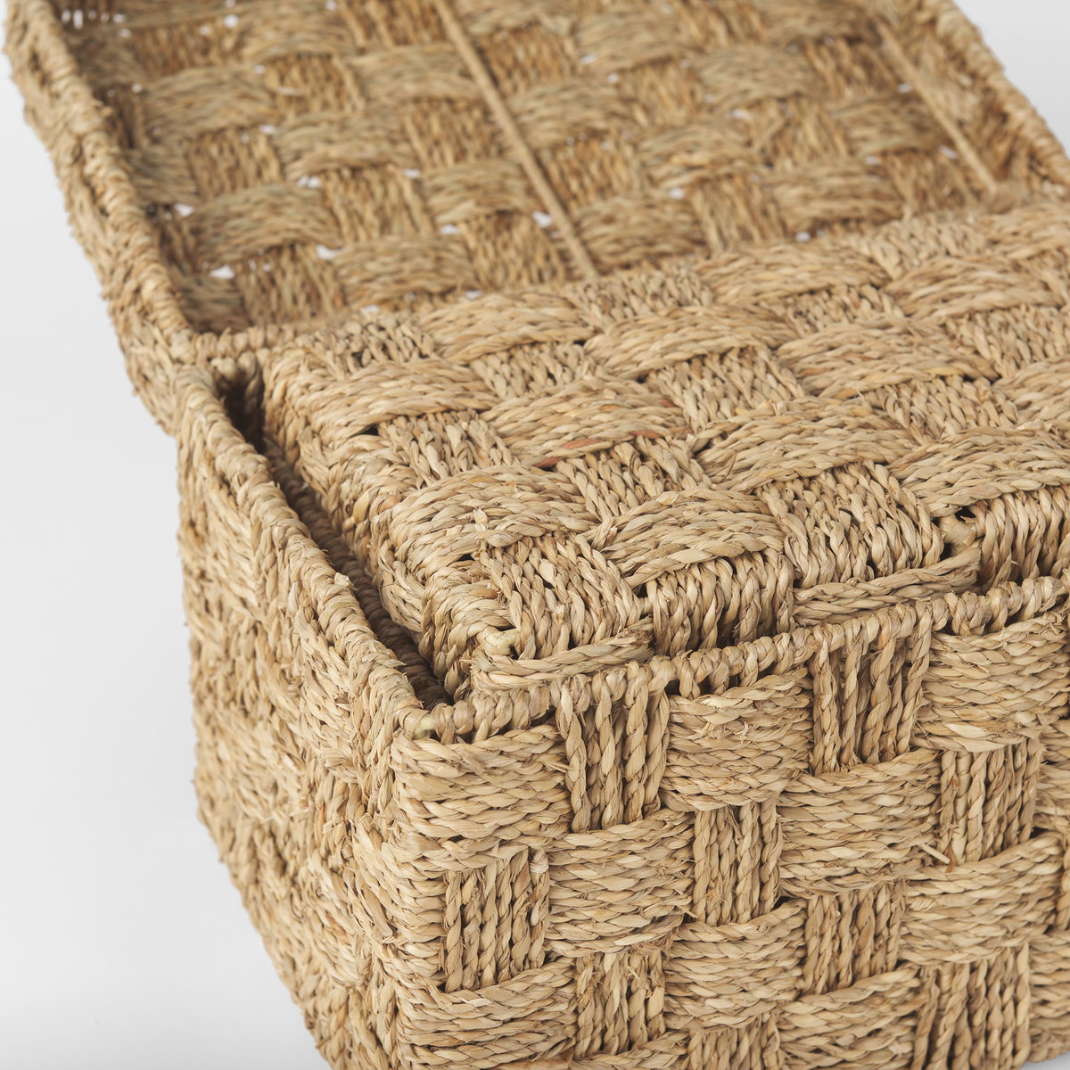 Hanalei Set of 2 Seagrass Boxes with Lids, by Mercana, 11.42" length x 7.48" width x 7.48" height View 11