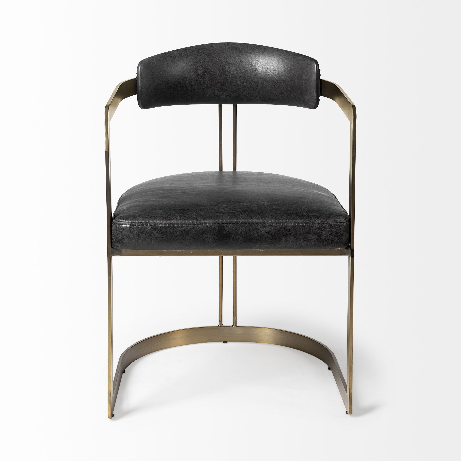 Hollyfield II 20.5L X 21.5W X 29.5H Black Leather Seat Gold Iron Frame Dining Chair large image 