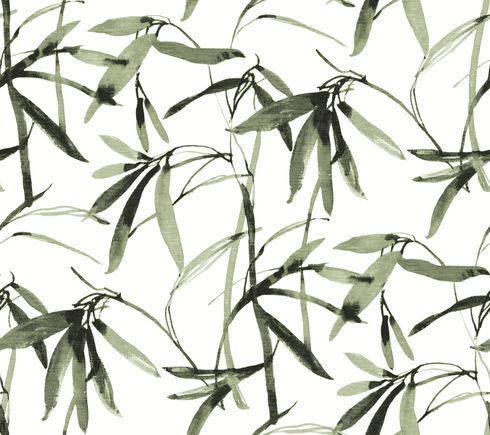 Bamboo Ink Green & Black Wallpaper